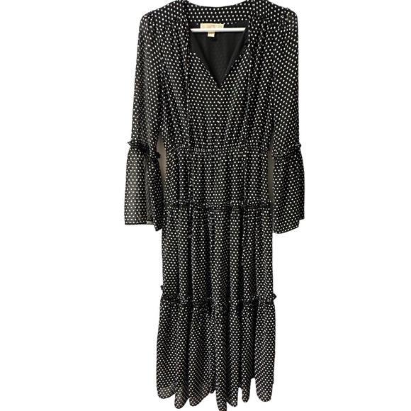 MICHAEL Michael Kors: Women's Polka Dot Maxi Dress with 3 Ruffle Tiers, Double L - Picture 1 of 4